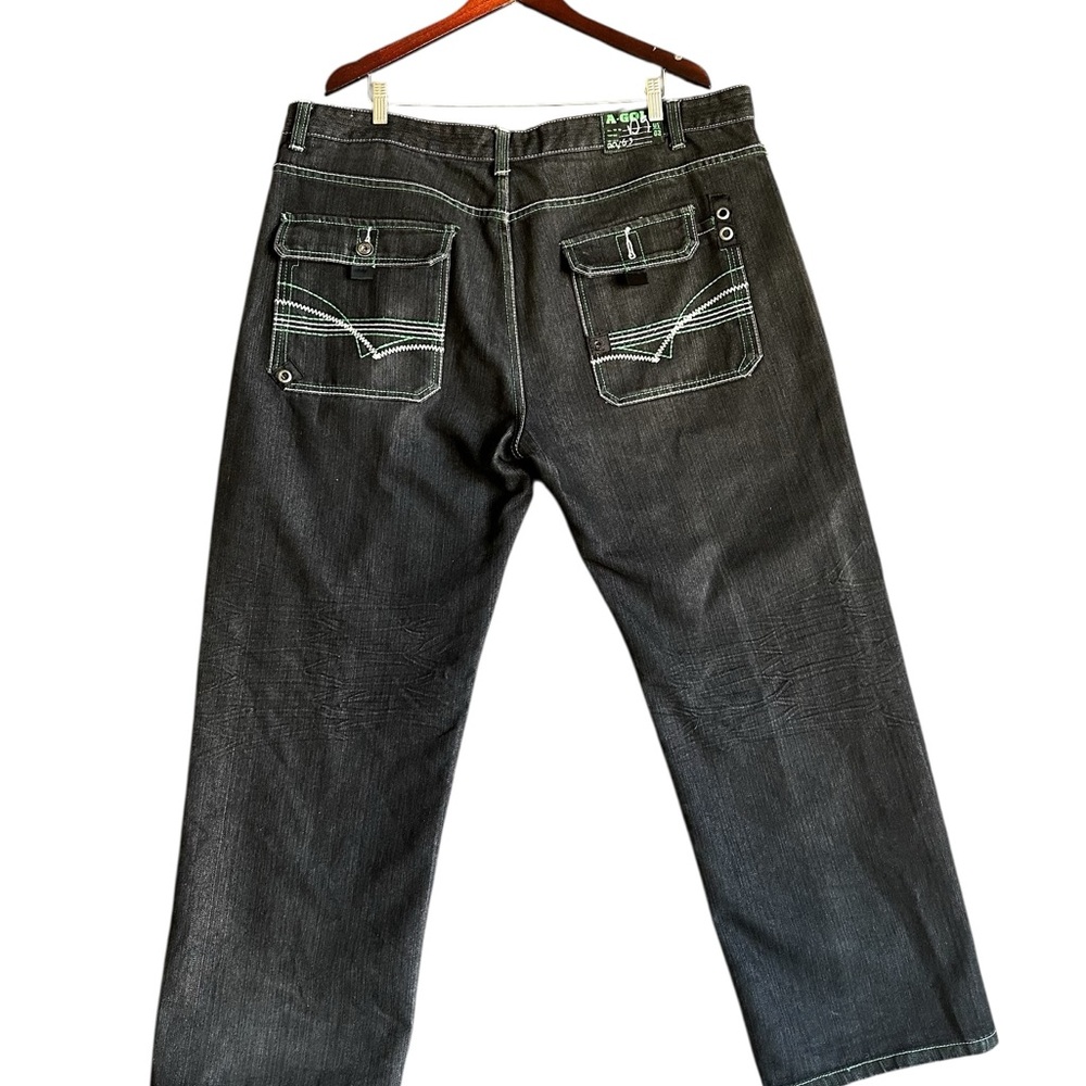 ATTITUDE GOLD MEN’S JEANS GREEN STICH Y2K PNTS SZ 44/32 - Picture 2 of 16